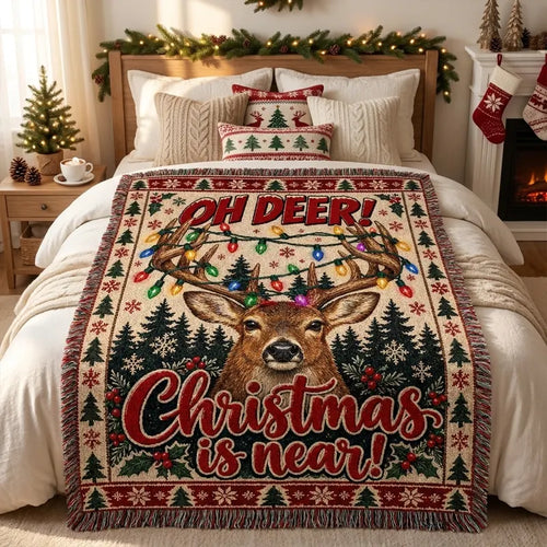 Oh Deer Christmas Is Near Tassels Blanket