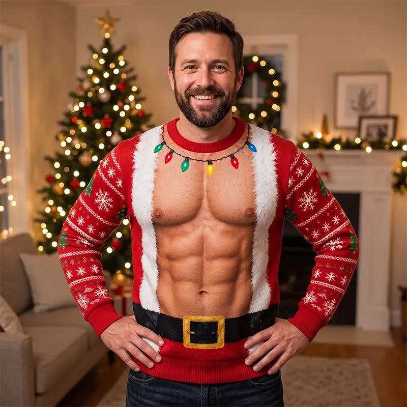 Funny Six Pack Santa 3D Ugly Christmas Sweater