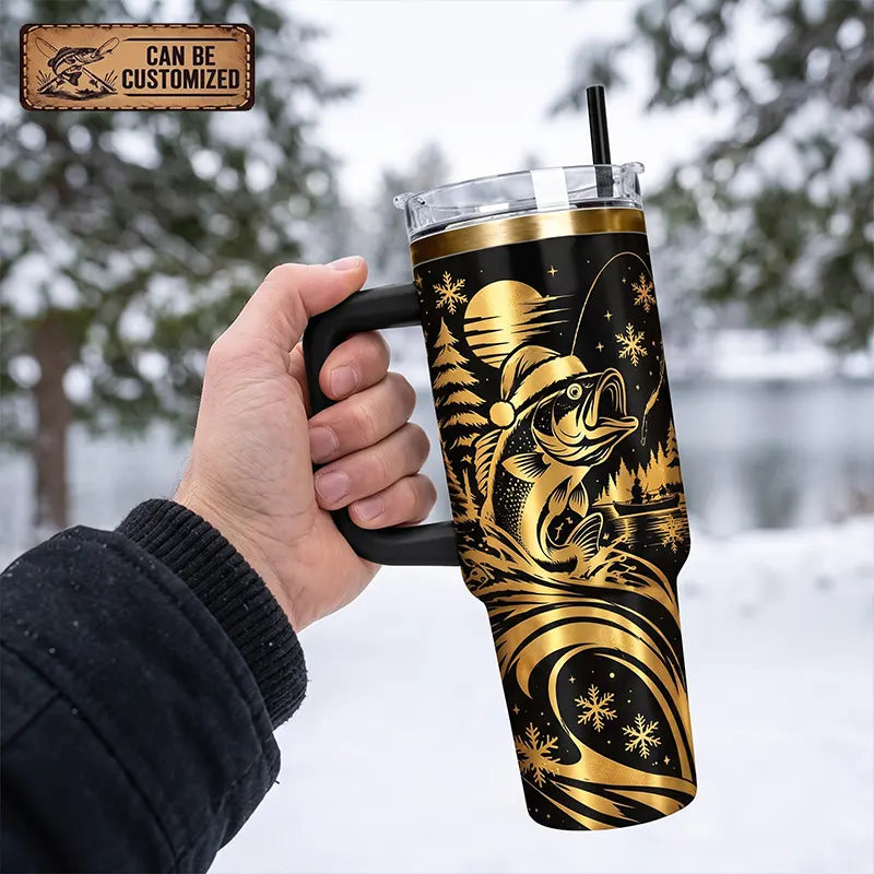 Custom Fishing Christmas Metallic Personalized 40oz Tumbler