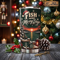 Fish More Merry Days Christmas Fishing 20oz Stainless Steel Tumbler