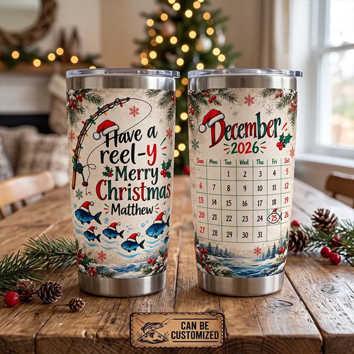 Personalized Have a Reel-y Merry Christmas 2026 20oz Fishing Tumbler
