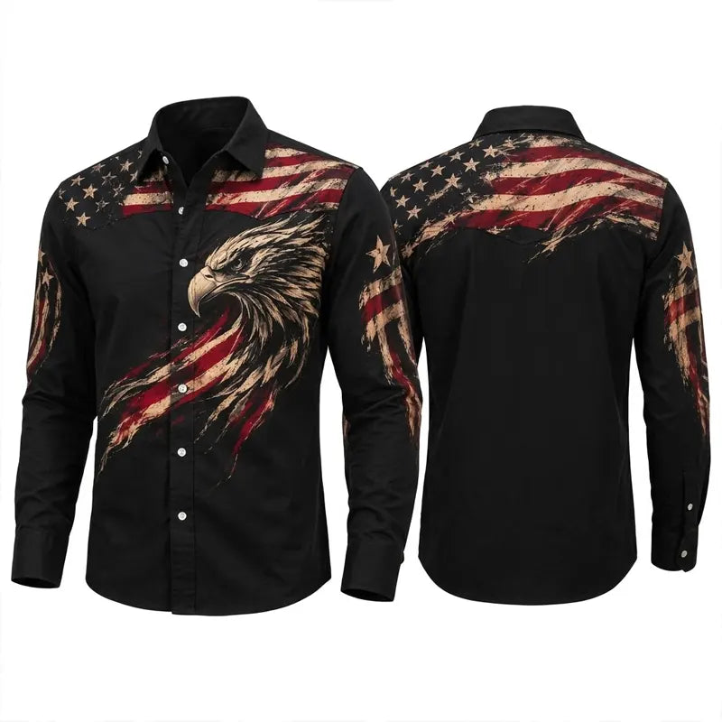 American Eagle Vintage Distressed Patriotic Cowboy Western Shirt