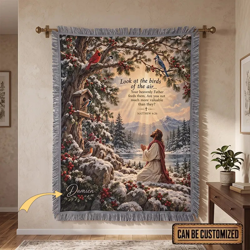 Look At The Birds Of The Air Christian Christmas Birds Tassels Blanket