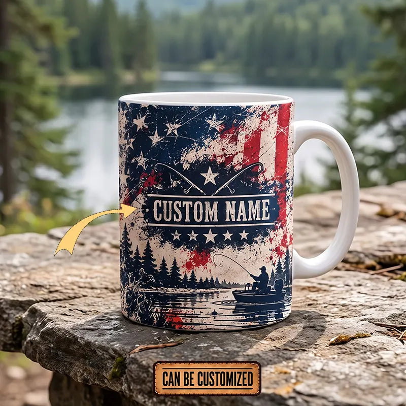 Personalized Make America Fish Again Patriotic Fishing Mug