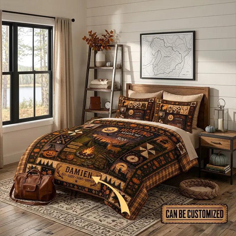 Hunting Makes Me Feel Happy Quilted Bedding Set