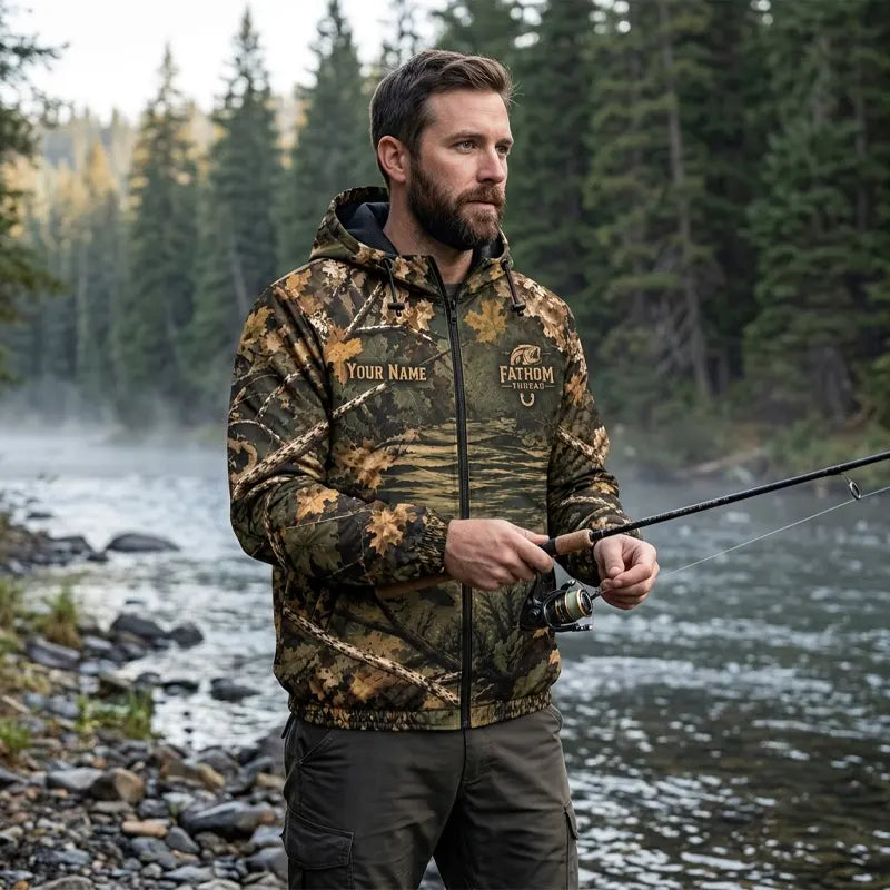 Personalized Fathom Thread Cast Deep Fish Hard Bass Fishing Windbreaker Jacket
