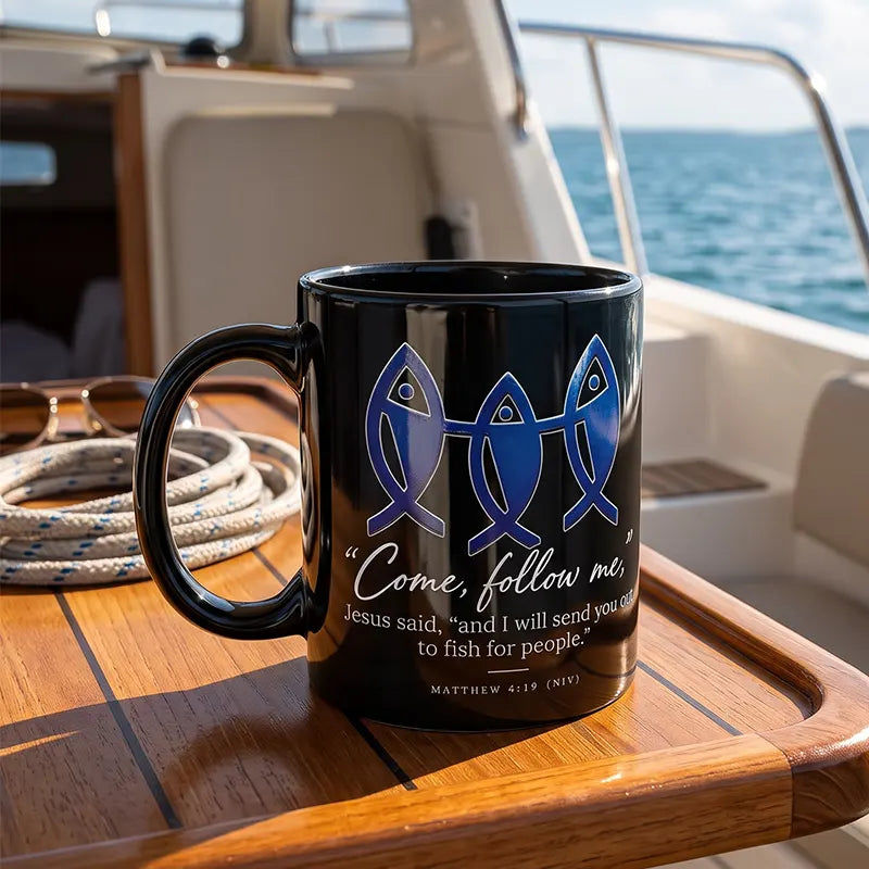 Matthew 4:19 Christian Fishing Faith Ceramic Mug