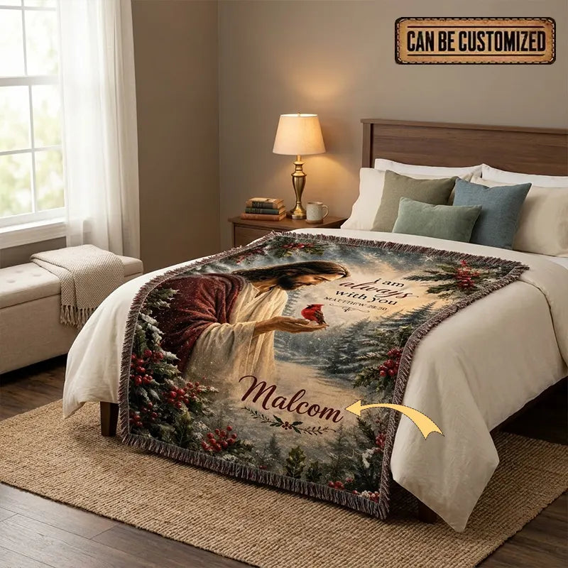 Jesus and Cardinal Christmas Custom Tassels Blanket