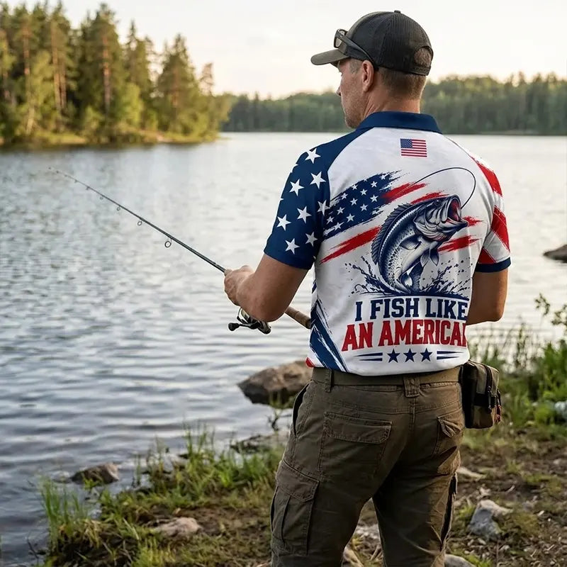 Custom American Bass Fishing Patriotic Polo Shirt