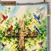 Savior Christian Cross Birds Woven Tassel Blanket