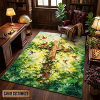 Savior Christian Cross Birds Personalized Area Rug