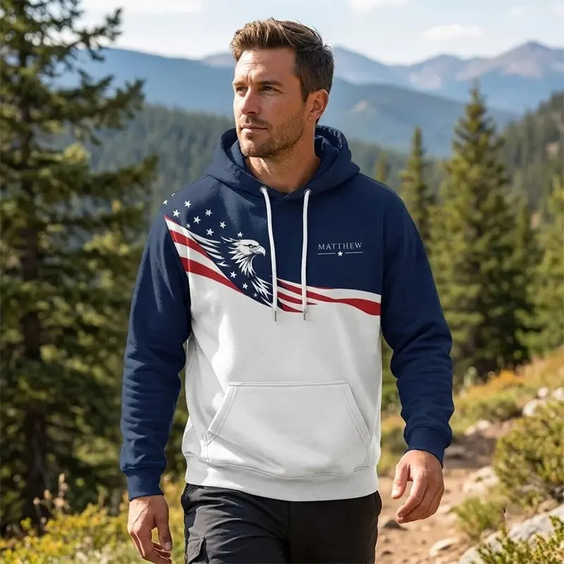 Personalized Land Of Opportunity Bald Eagle American Flag Hoodie