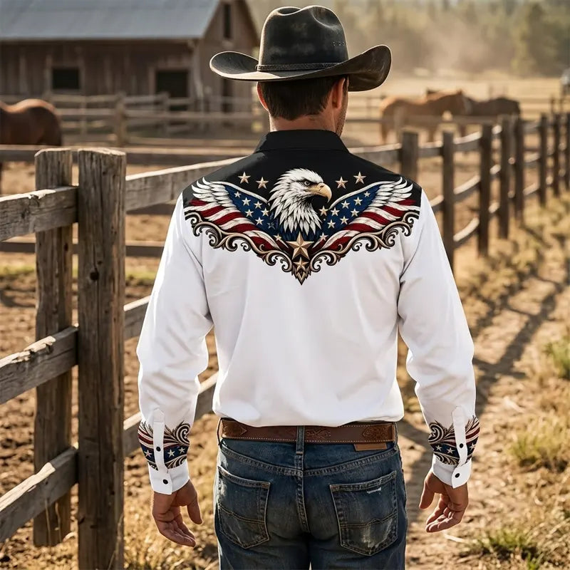 Personalized Western Bald Eagle American Flag Cowboy Western Shirt