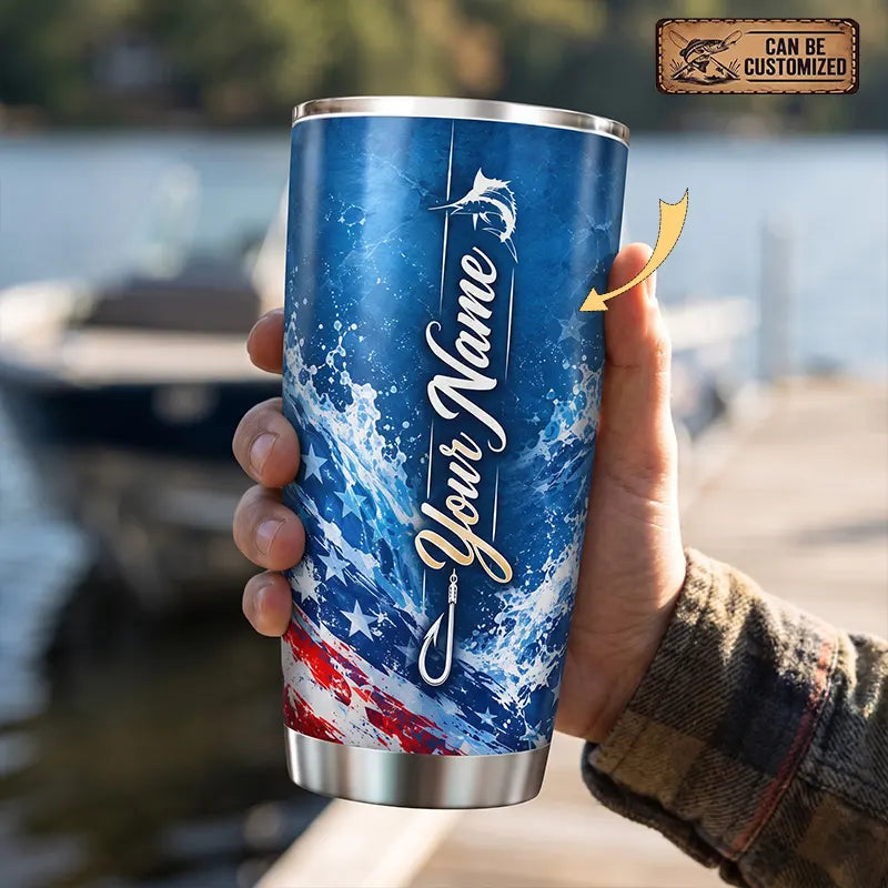 Custom Patriotic Marlin One Nation Under Rod Personalized 20oz Tumbler