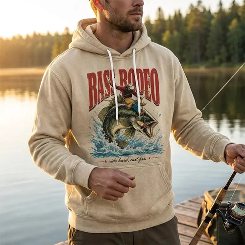 Bass Rodeo Cowboy Fishing Vintage Hoodie