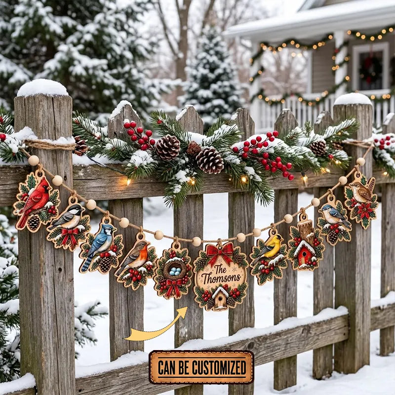 Personalized Winter Bird Christmas Wooden Garland