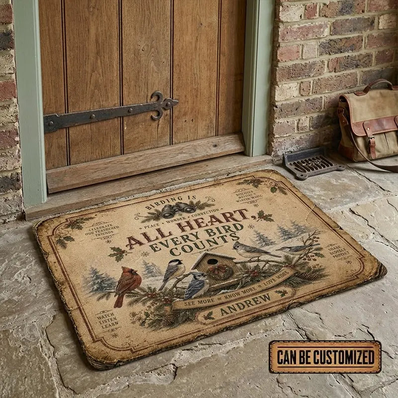 Personalized Vintage Bird Watching North American Birds Rustic Doormat