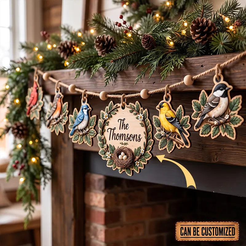 Personalized Family Bird Wooden Garland