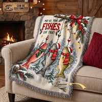 May All Your Fishes Come True Christmas Fishing Tassels Blanket
