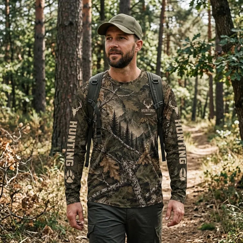 Real Tree Camo Elk Hunting Graphic Long Sleeve Shirt