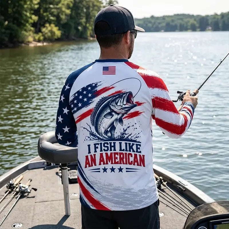 Custom American Bass Fishing Patriotic Long Sleeve Shirt