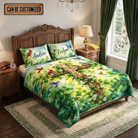 Personalized Christian Cross Birds Watercolor Quilt Bedding Set