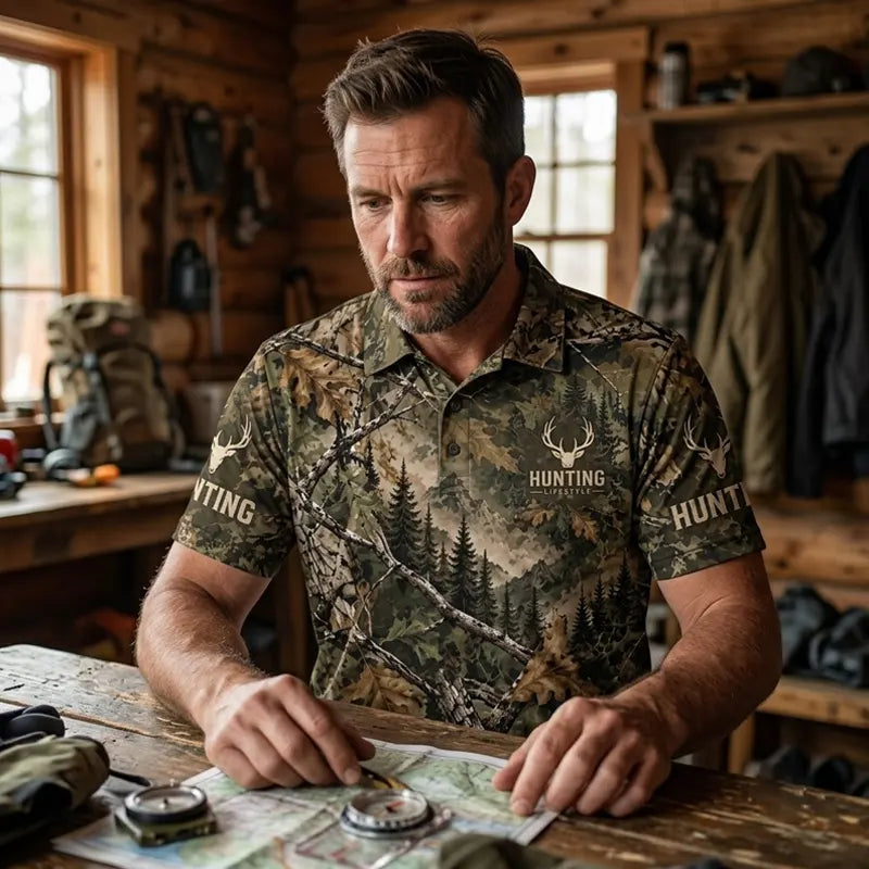 Real Tree Camo Elk Hunting Graphic Polo Shirt