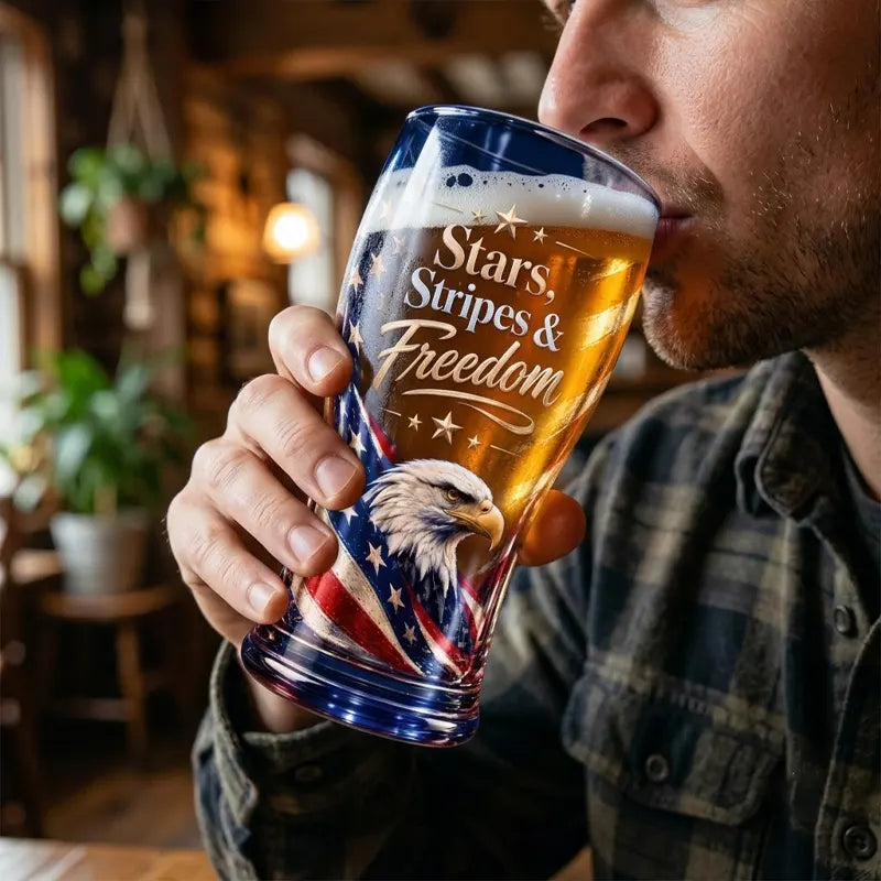 Stars Stripes & Freedom Patriotic American Spirit Drinking Glass