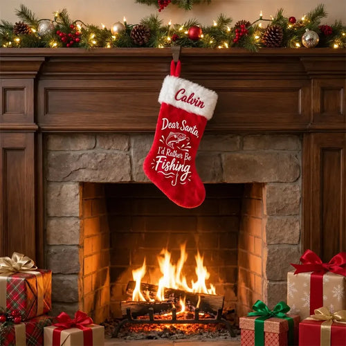 Personalized Dear Santa I’d Rather Be Fishing Christmas Stocking