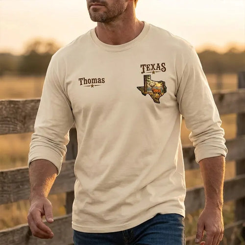 Personalized Texas Big Buck Hunting Long Sleeve Shirt