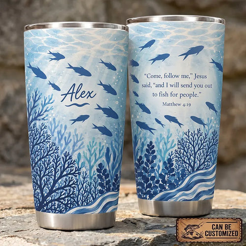 Personalized Matthew 4:19 Fishing Ocean 20oz Tumbler