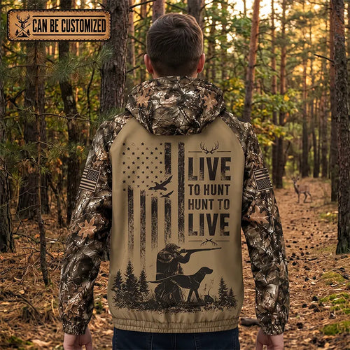 Personalized Live To Hunt Hunt To Live Camo Hunting Windbreaker Jacket