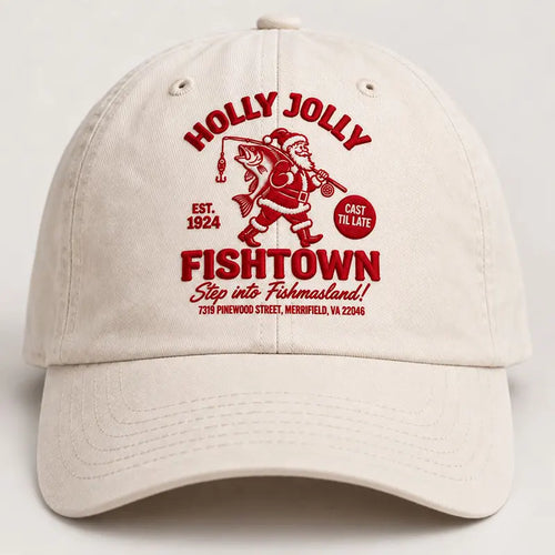 Holly Jolly Fishtown Christmas Fishing Embroidered Cap