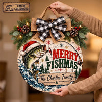 Personalized Merry Fishmas Christmas Round Door Sign