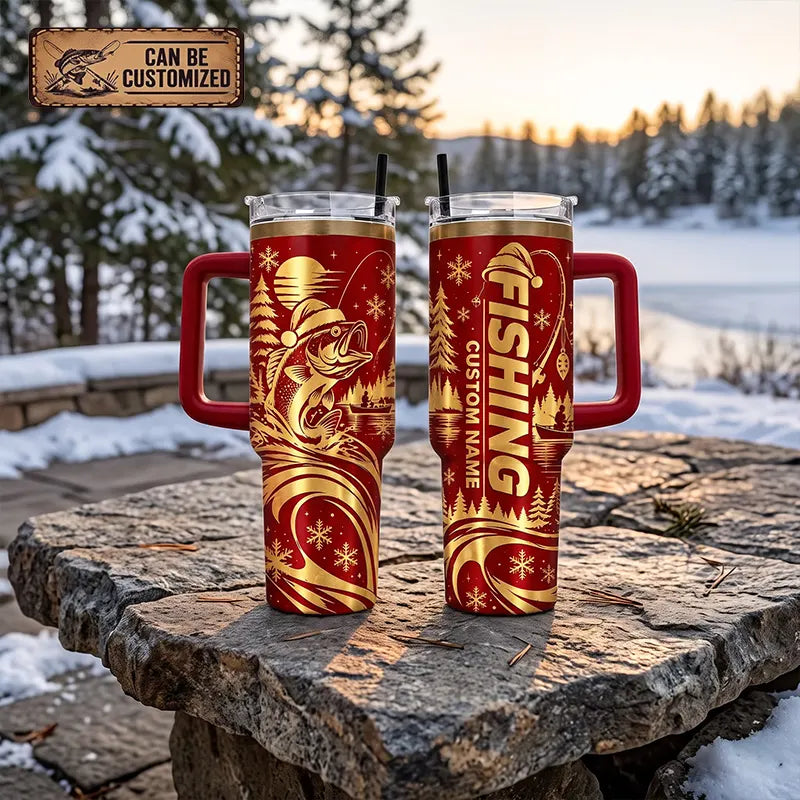Custom Fishing Christmas Metallic Personalized 40oz Tumbler