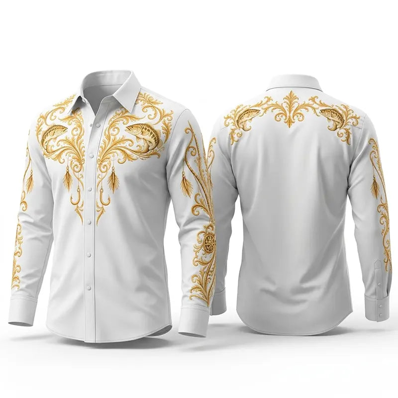 Reel Cowboy Gold Bass Fishing Western Shirt