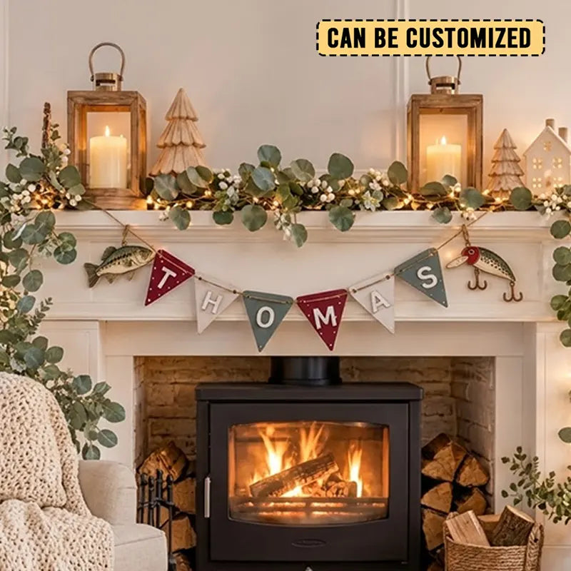 Personalized Fishing Cabin Wooden Garland