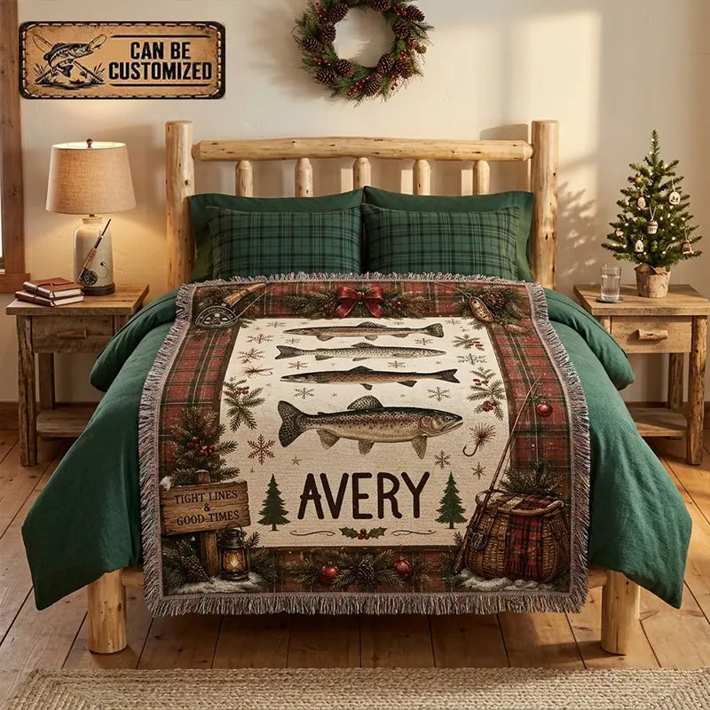 Personalized Trout Fishing Tight Lines & Good Times Tassels Blanket