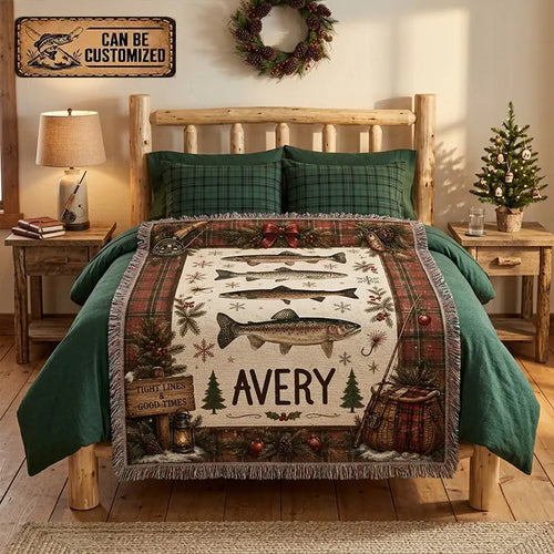 Personalized Trout Fishing Tight Lines & Good Times Tassels Blanket