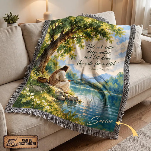Jesus Fishing Luke 5:4 Christian Faith Tassels Blanket