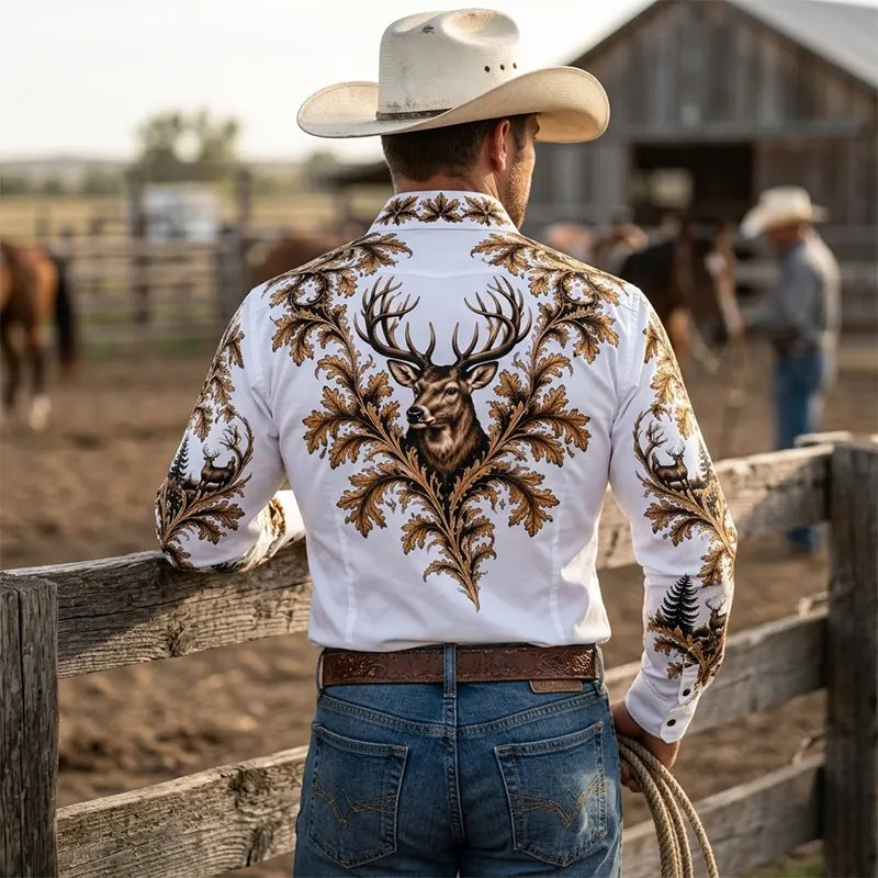 Wild Deer Hunting Oak Leaves Western Shirt
