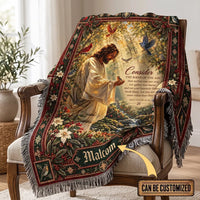 Personalized Matthew 6:26 Jesus Christmas Birds Tassels Blanket