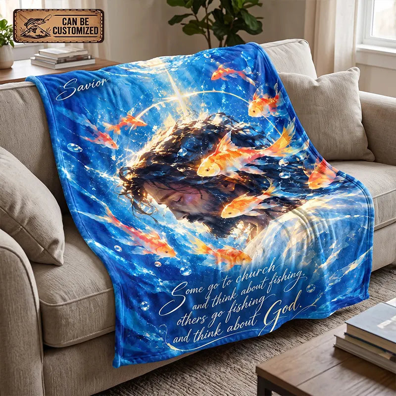 Savior Jesus Fishing Faith Fleece Blanket