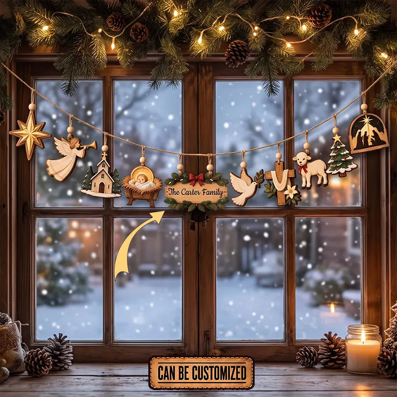 Personalized Christian Christmas 10-Piece Wooden Garland