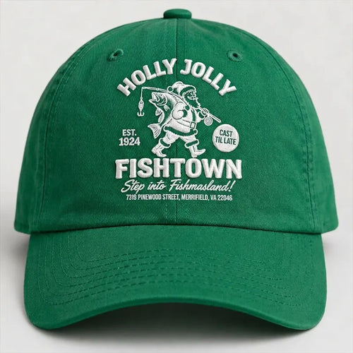 Holly Jolly Fishtown Christmas Fishing Embroidered Cap