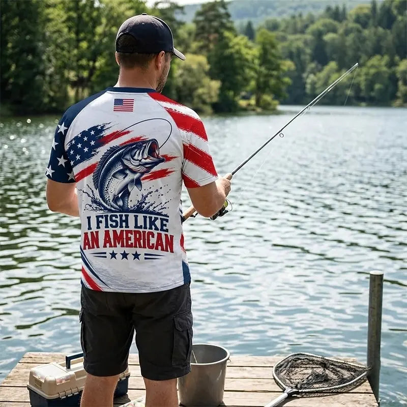 Custom American Bass Fishing Patriotic Raglan T-Shirt