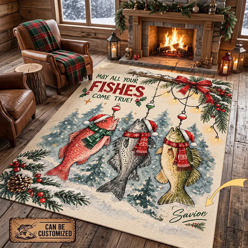 May All Your Fishes Come True Christmas Fishing Rug