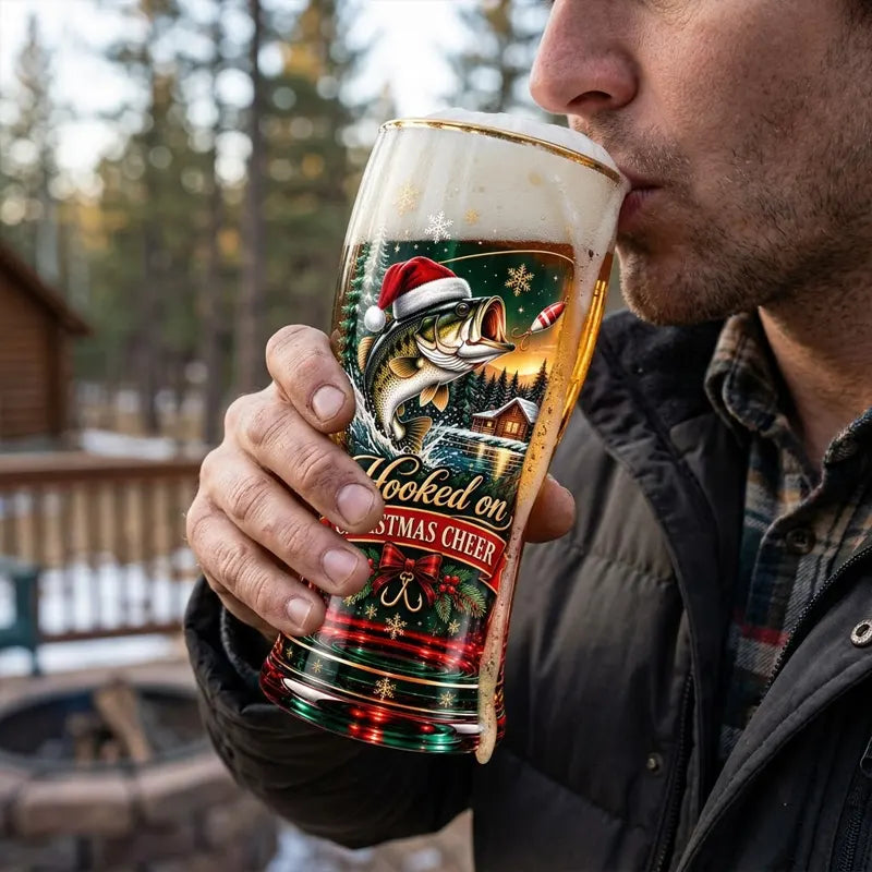 Hooked On Christmas Cheer Bass Fishing Christmas Drinking Glass
