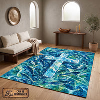 Personalized Savior Cross Ocean Fish Christian Rug