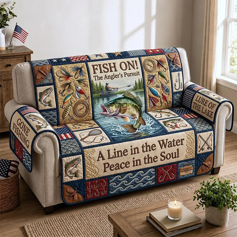 Fish On The Angler's Pursuit Quilted Sofa Cover